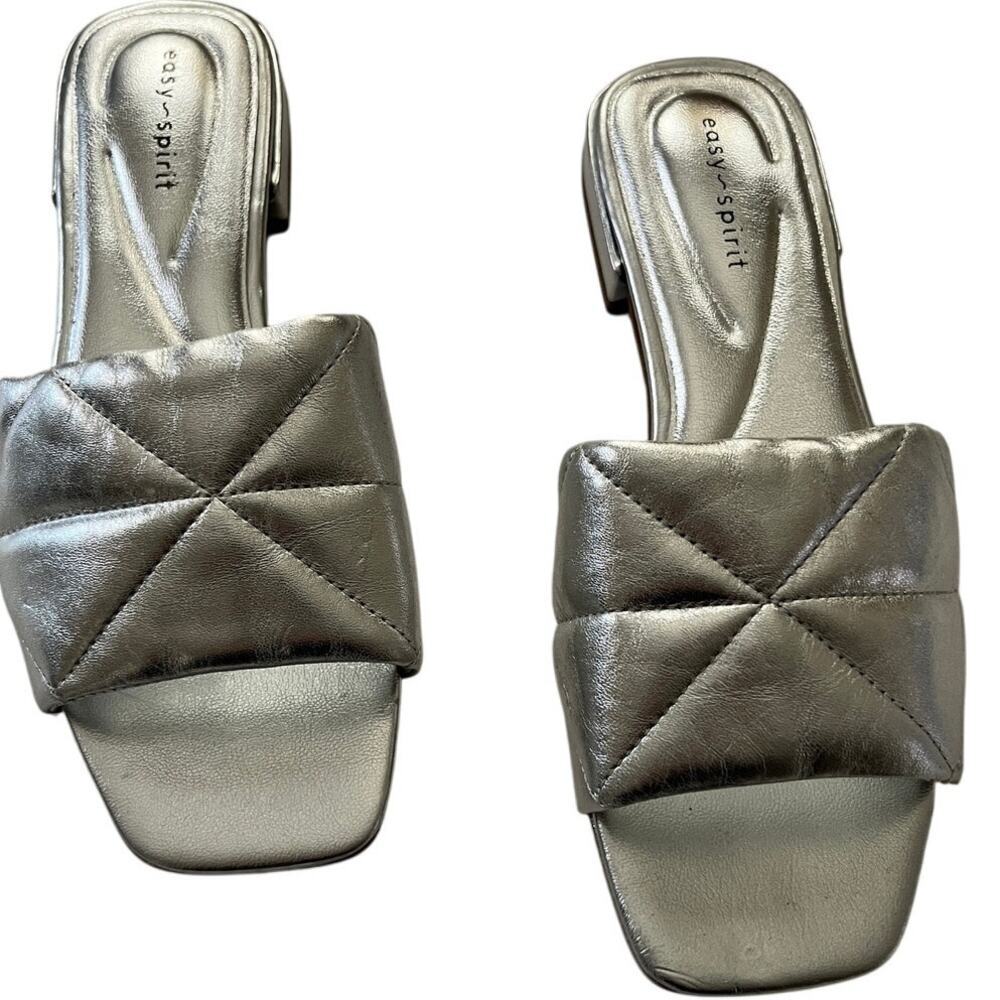Easy Spirit Silver Quilted Sandals